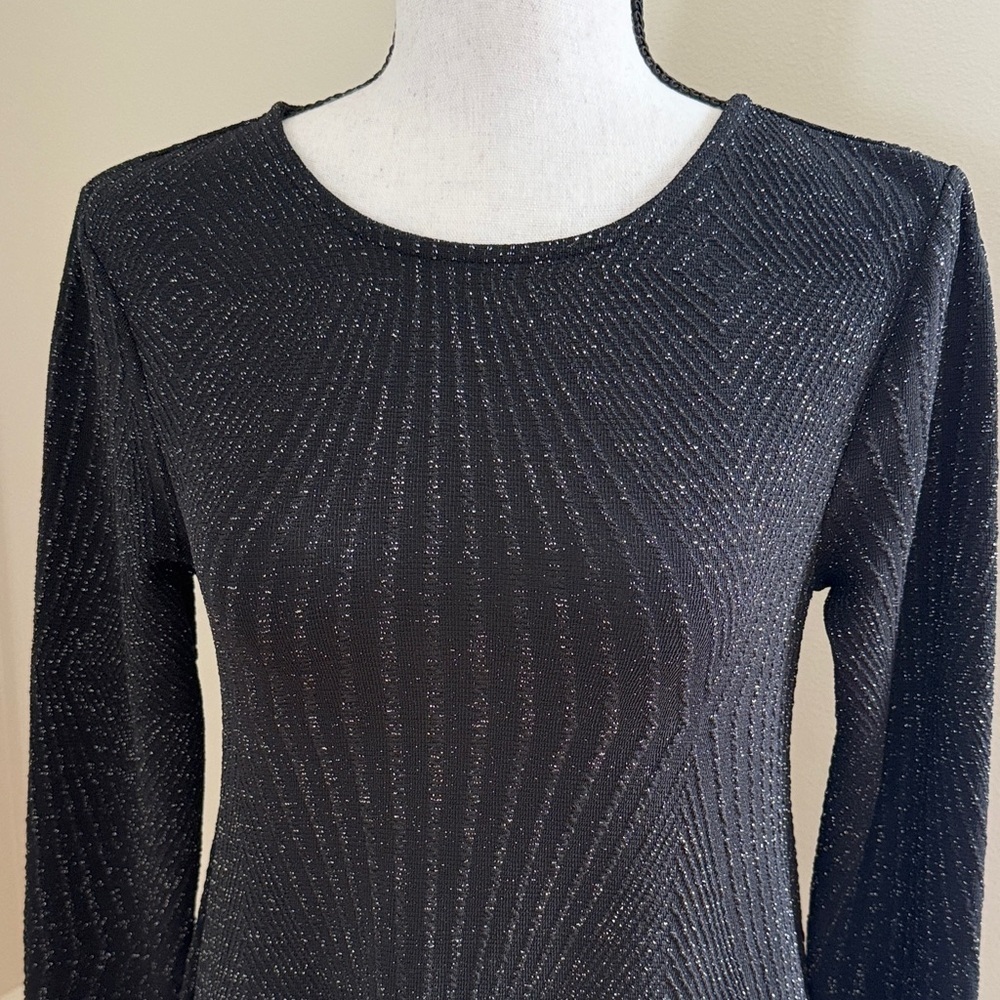Living Doll Black Silver Metallic Thread Black Long Sleeve Dress Open Back Jr M